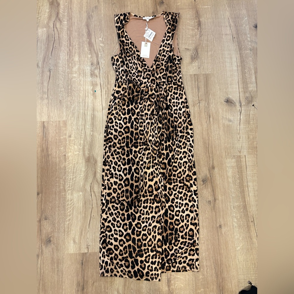 Good American Leopard Print Maxi Dress in Tan and Black